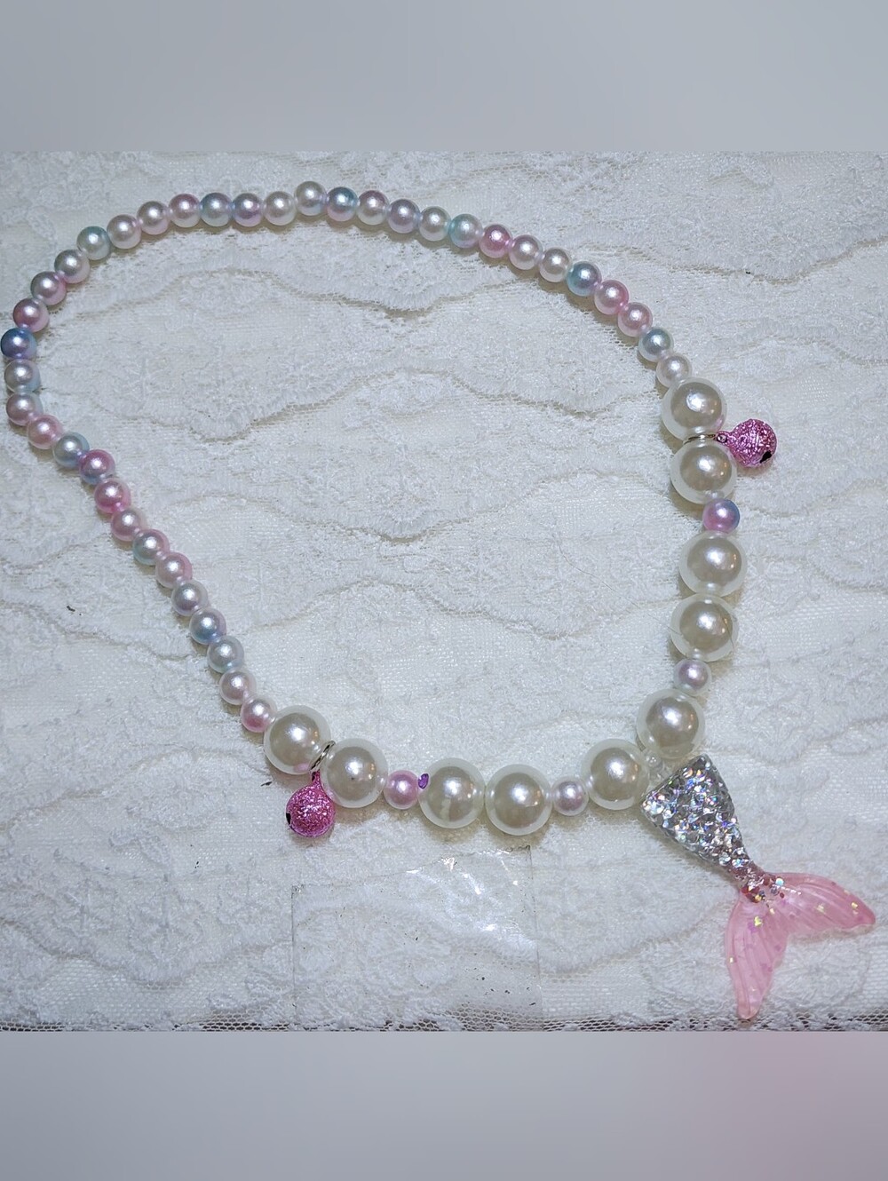 Faux Pearl Mermaid Pendant Necklace - Pink Multicolor Stretch